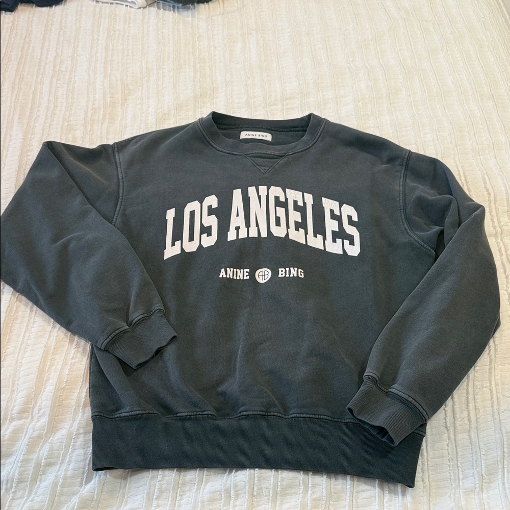 Anine Bing Charcoal Crewneck Sweater with Los Angeles Print